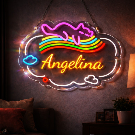 Personalized Name Neon Sign for – Custom LED Acrylic Sign with Rainbow & Heart Design – Gift for Bedroom Decor, Birthday