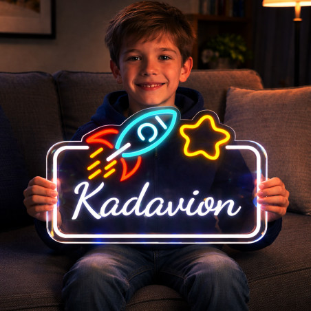 Custom Name Neon Sign for Kids, Rocket +star and your name Custom Led Sign Wall Decor, Custom Led Light Bedroom Decor