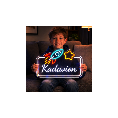 Custom Name Neon Sign for Kids, Rocket +star and your name Custom Led Sign Wall Decor, Custom Led Light Bedroom Decor