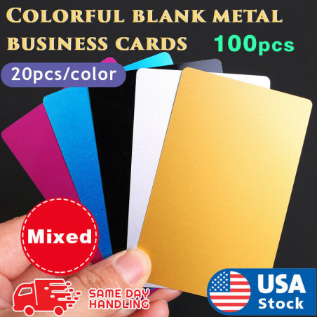 Aluminum metal business cards Mixed colors 100 pcs 0.2 mm thickness