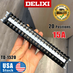 DELIXI  Strip20 Position 660V 15A Dual Row Screw Wire Barrier Terminal Panel
