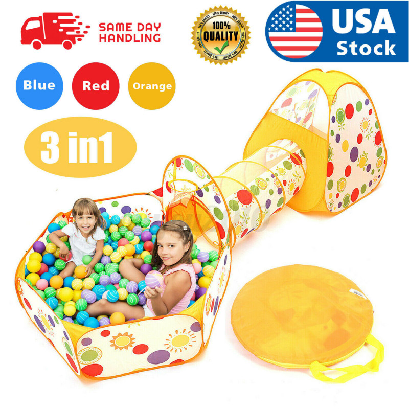 3 in 1 Portable Toddler Kids Play Tent House Crawl Tunnel Ball Pit In/Outdoor