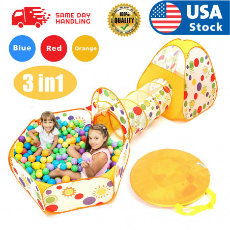 3 in 1 Portable Toddler Kids Play Tent House Crawl Tunnel Ball Pit In/Outdoor