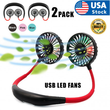 2PACK Portable Rechargeable Neckband Neck Hanging Fan Hand Free Personal LED Fan