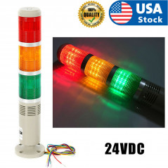 LED Multilayer Signal Tower Buzzer Alarm Warning Light 24VDC Red+Yellow+Green 3W