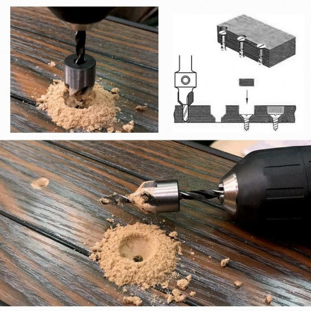 23Pcs Woodworking Chamfer Drilling Tool Countersink Drill Bits Wood Plug Cut