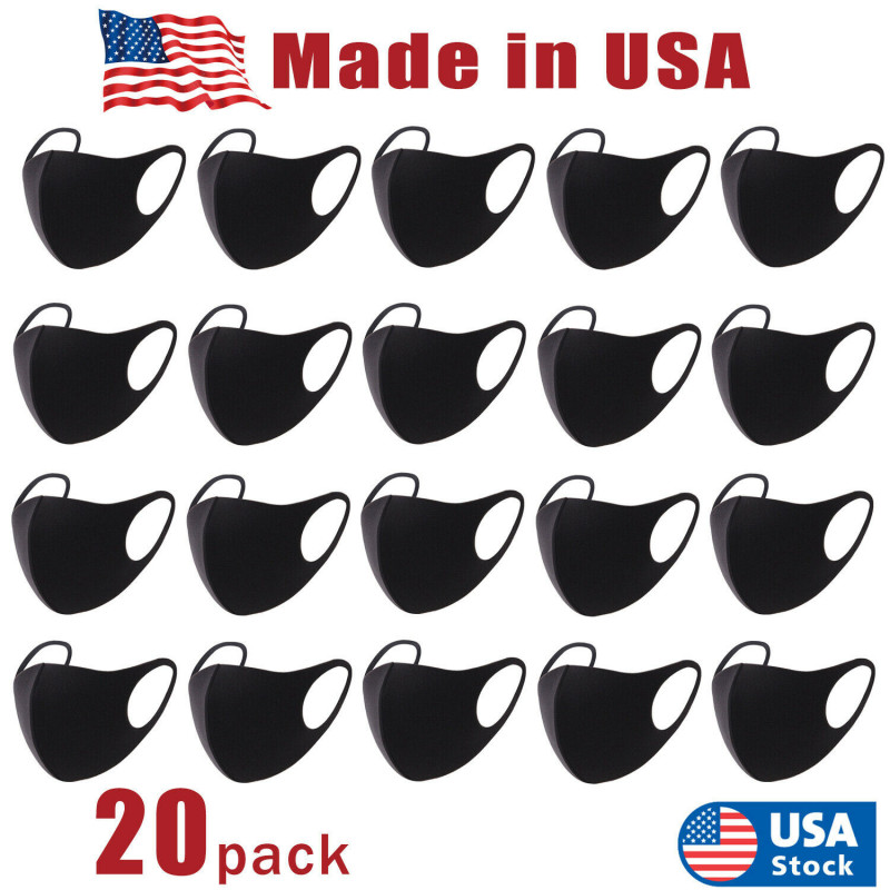 20 PCS Face Mask, Black Fashion Washable, Reusable, Breathable, Unisex Mask