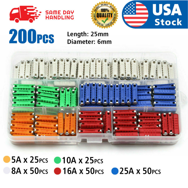 200PCS FOR VW TORPEDO CAR FUSE FLOSSER 5 8 10 16 25 AMP Kits Set w/ Box