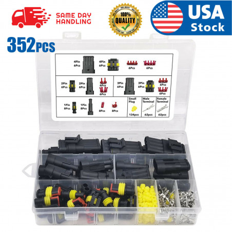 352PCS 1/2/3/4Pin Car Waterproof Male Female Electrical Connector Plug Wire Set
