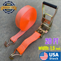 20FTx 1.5" Heavy Ratchet Tie Down Straps Cargo Truck Dual J-Hooks Heavy Duty