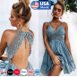 Womens Backless Sleeveless Bohemia Mini Dress Summer Beach Party Short Sundress