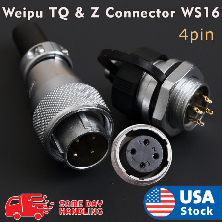 Weipu TQ & Z Aviation Plug 4-Pin 16mm Ws16 Metal Male Female Panel Connector Ws