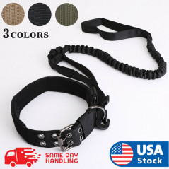 Tactical K9 Dog Collar And Leash Harness Strap Training Heavy Duty Bungee