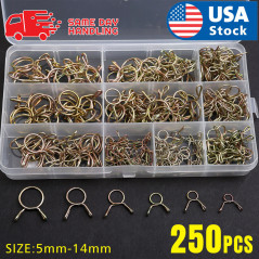 250Pcs 5mm-14mm Spring Clip Fuel Oil Hose Line Air Tube Clamps Assortment Kit