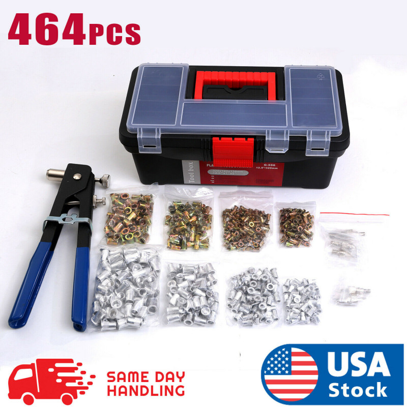 464 PCS Heavy Duty Blind Rivet Nut Rivnut Nutsert Insert Tool Rivnuts