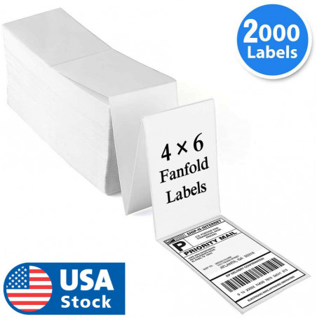 2000PCS 4x6 Fanfold Direct Thermal Shipping Labels for Zebra and Rollo Printers