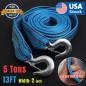 5 Tons Car Tow Cable Towing Strap Rope with Hooks Emergency Heavy Duty 13 FT