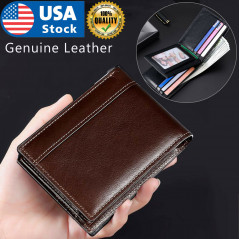 New Genuine Leather Wallets For Men Slim Minimalist Bifold Wallet RFID Blocking