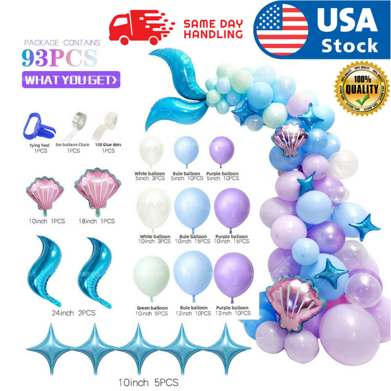 93pcs Mermaid Tail Balloon Garland Arch Mermaid Theme Birthday Party Decorations