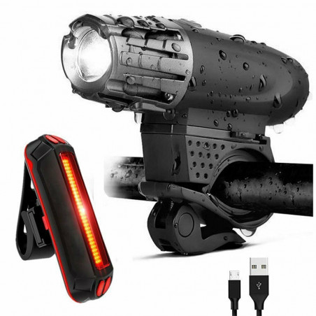 8.4V Rechargeable Cycling Light Bike Bicycle LED Front Rear Lamp Set US