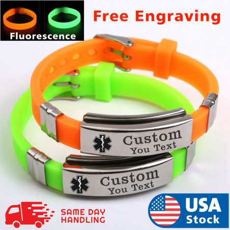 Medical Alert ID Bracelet – Waterproof! Choose Color. Custom Engraved.