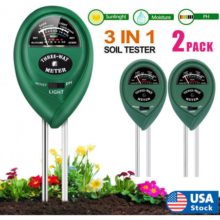 2PC 3-in-1 Soil Tester Meter For Garden Lawn Plant Moisture/Light/pH Sensor Tool