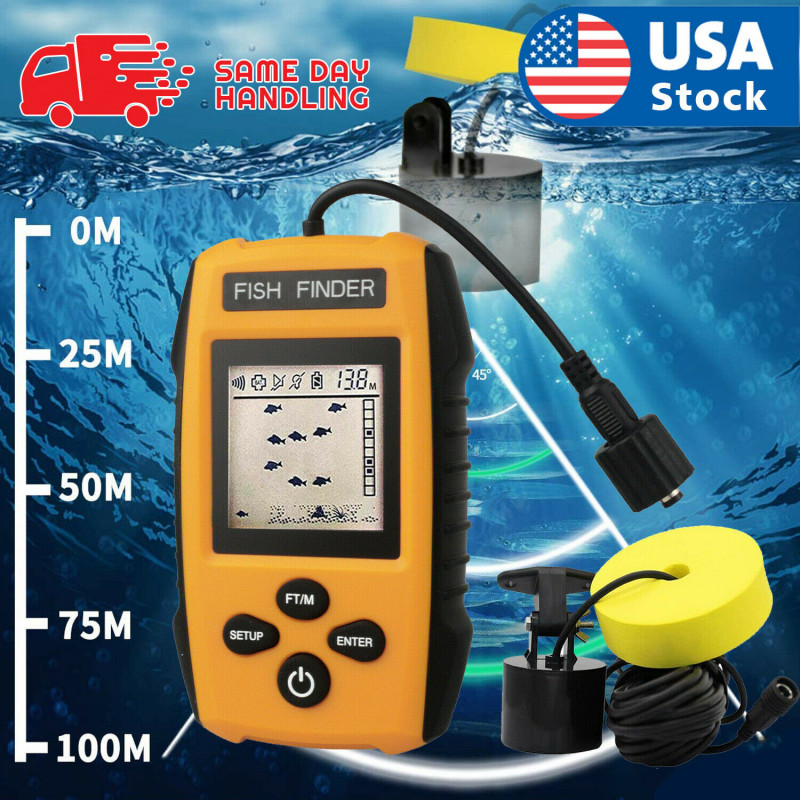 328FT Portable Fish Finder Depth Echo Sonar Alarm Sensor Transducer Fishfinder