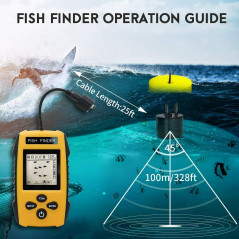 328FT Portable Fish Finder Depth Echo Sonar Alarm Sensor Transducer Fishfinder