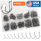 1000pcs Fish Hooks 10 Sizes Fishing Black Silver Sharpened With Box Quality kit