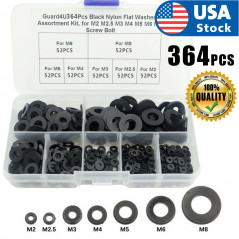 364 PCS Nylon Rubber Flat Ring Washer Gaskets Black M2 M2.5 M3 M4 M5 M6 M8