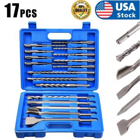 17PC Drill Bits & Chisel SDS PLRotary Hammer BIt Set Fits Bosch & Hilti Plus