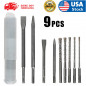 9 PCS SDS PLROTARY HAMMER BITS DRILL BIT & CHISEL GROOVE CONCRETE NEW