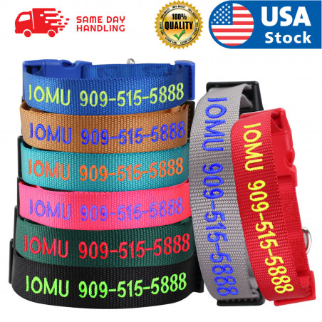 Nylon Personalized Dog Collar Custom Embroidered Name Durable pet collar