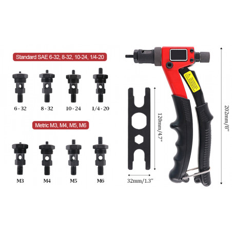 Rivet Gun Kit Rivnut Thread Setting Tool Nut Setter NutSert Metric SAE Riveting