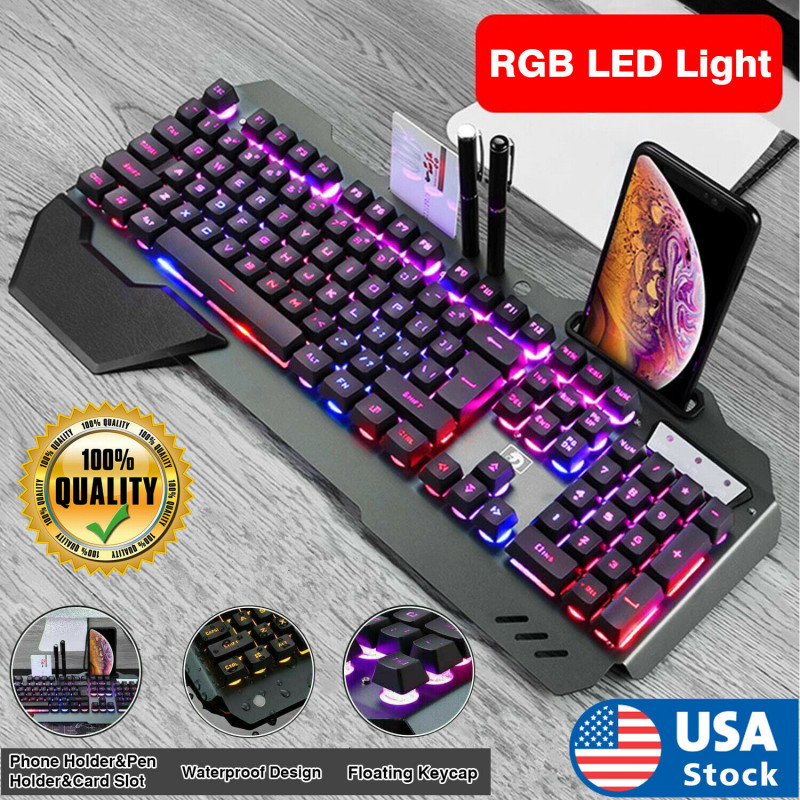 Computer Gaming Keyboard RGB LED Backlit Mechanical Feeling For PS4 PS5 PC