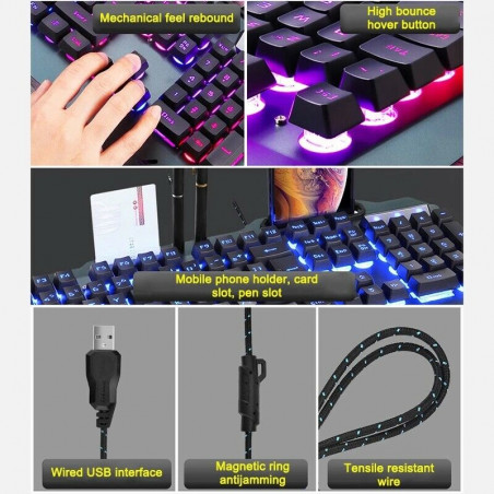 Computer Gaming Keyboard RGB LED Backlit Mechanical Feeling For PS4 PS5 PC