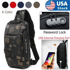 Mens Anti-theft Lock Shoulder Chest Bag With USB Oxford Travel Backpack L