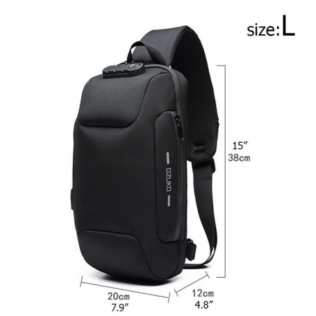 Mens Anti-theft Lock Shoulder Chest Bag With USB Oxford Travel Backpack L