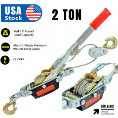 2 Ton Gear Hand Cable Puller Car Trailer Tow Hooks 4400 lbs Come along tighter