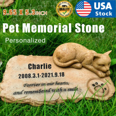 Personalise Pet Name Cat Memorial Stone Sleeping Pet Angel Grave Marker Statue
