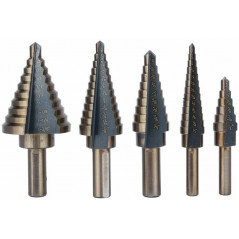 5Pcs Large Metal Step Drill Bit Set HSS Multiple Hole 50 Sizes w/ Case