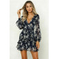 Women Spring Summer Sexy V Neck Long Sleeve Printed Mini Short Dresses(S-XXL)