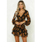 Women Spring Summer Sexy V Neck Long Sleeve Printed Mini Short Dresses(S-XXL)