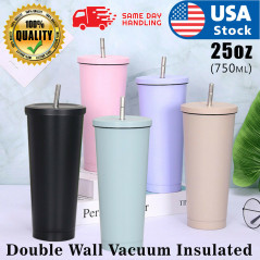 25oz Stainless Steel Tumbler, Insulated Coffee Tumbler Cup with Lid and Straw US