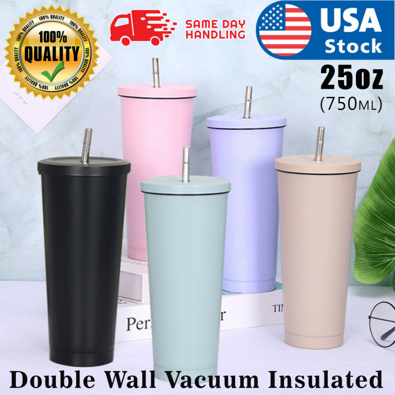 25oz Stainless Steel Tumbler, Insulated Coffee Tumbler Cup with Lid and Straw US