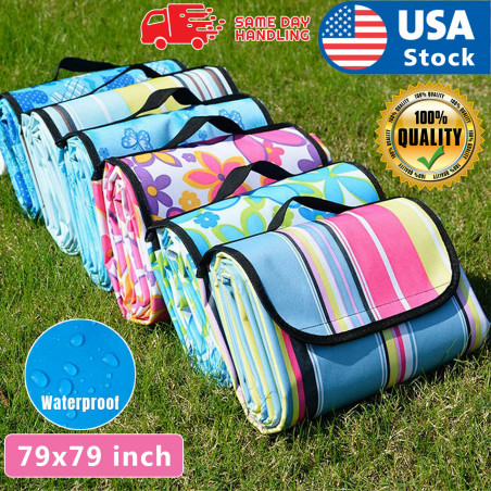 79"x79" Waterproof Picnic Mat Blanket Pad Outdoor Folding Camping Beach Blanket