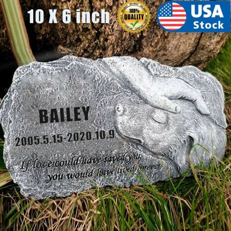 Personalise Pet Name dog Memorial Stone Sleeping Pet Angel Grave Marker Statue