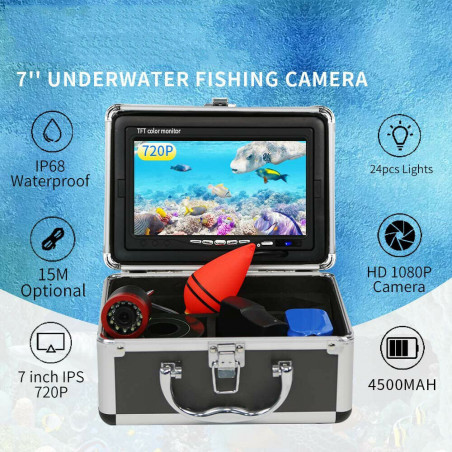 7 Inch 30M 24 LEDS Underwater Visual Fish Finder Surveillance For Ice/Sea/River