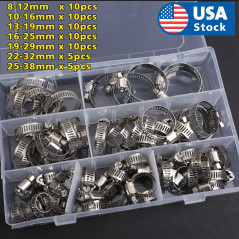 60 Pieces Adjustable Hose Clamps Worm Gear Stainless Steel Clamp Assortment