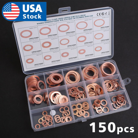 150x Engine Oil Drain Copper Crush Washer Gasket Flat Ring Seal Assorted 15 Size